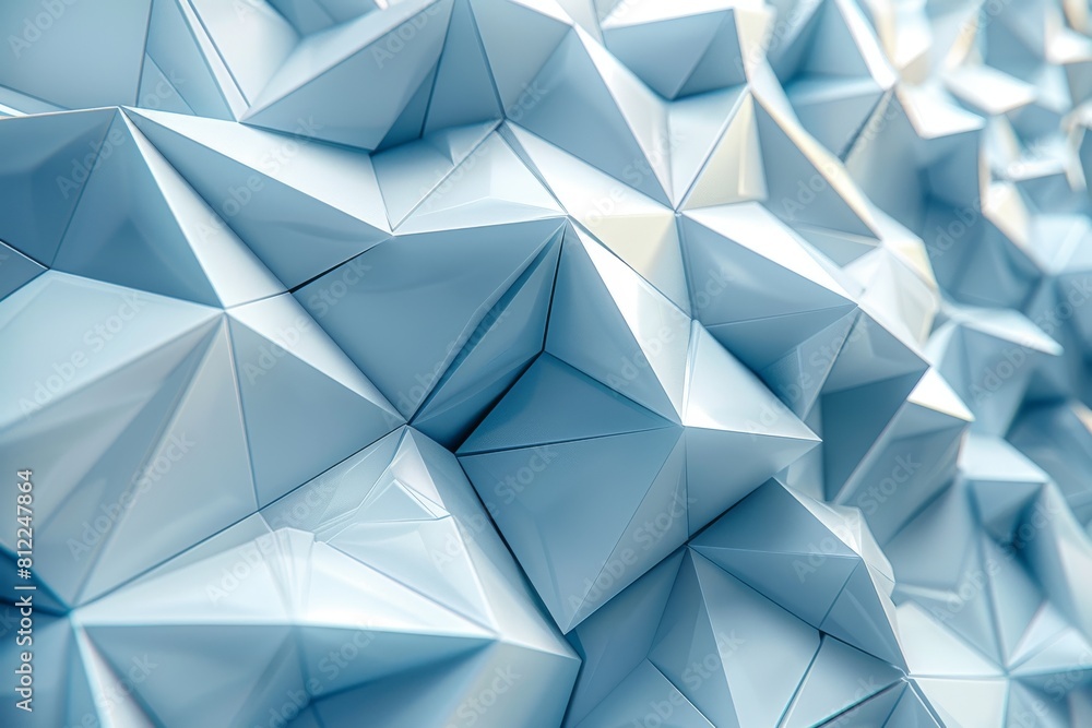 Poster a visually appealing image featuring a seamless pattern of blue geometric triangles creating a 3d ef
