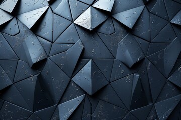 A dark and moody 3D geometric pattern with triangle shapes creating a sense of depth and texture