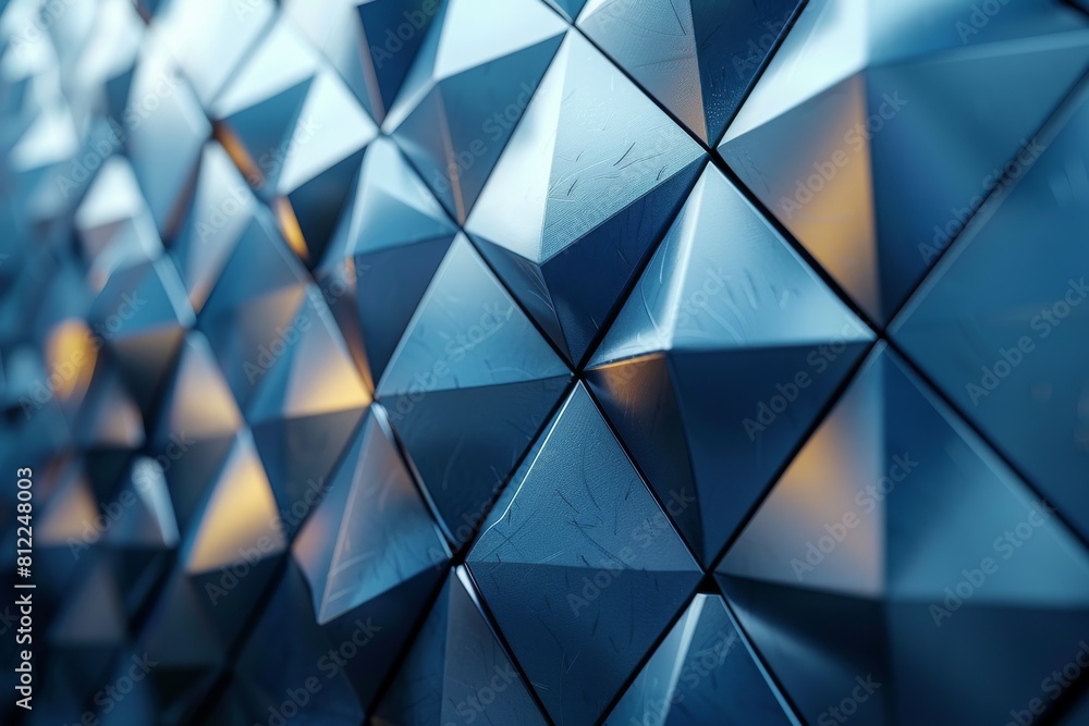 Poster a visually captivating 3d image featuring shiny blue triangular shapes that suggest movement and dig