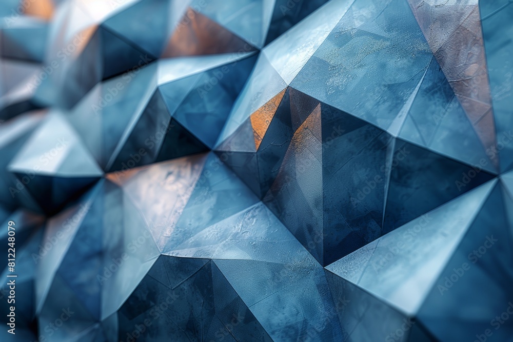 Poster captivating geometric surface with textured blue polygons that evoke a sense of complexity and creat