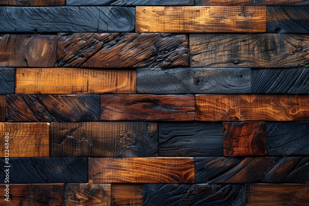 Poster this image displays an intricate pattern of textured wooden planks in varying colors, evoking a rust