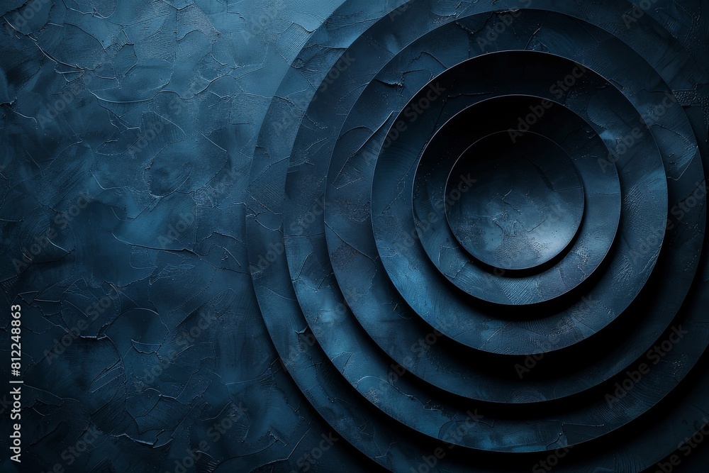 Poster this image features a series of concentric circles with a textured surface, in varying shades of blu