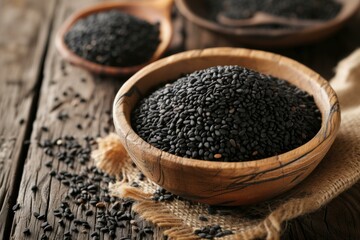 Tiny Black sesame seeds. Food natural cooking. Generate Ai