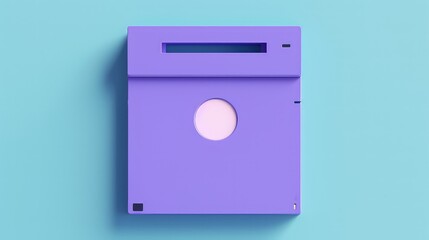 A purple floppy disc with a white circle on it