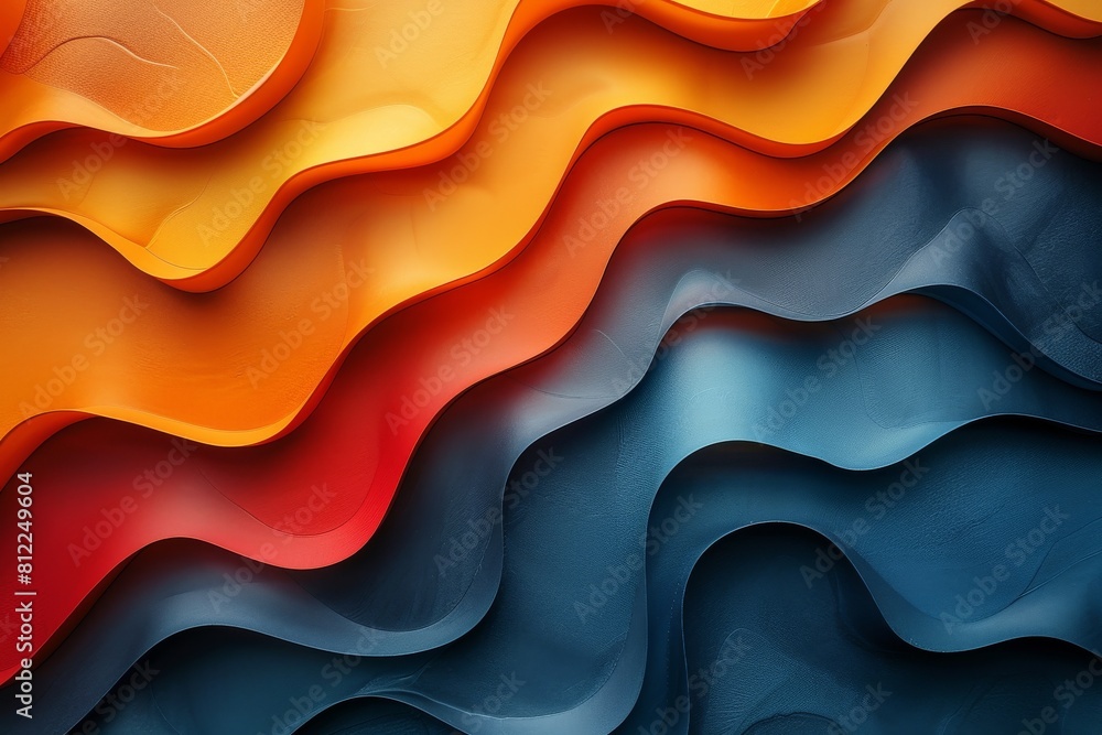 Poster this image features flowing abstract shapes with a smooth gradient from yellow to deep blue, resembl