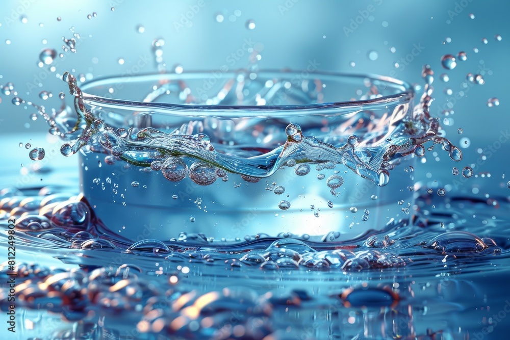 Aufkleber image showcasing a stunning water splash creating circular waves and floating bubbles, set against a