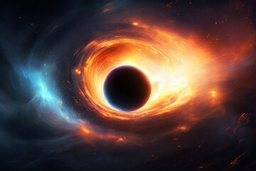 A digital painting of a black hole surrounded by glowing gas and dust provides a dramatic and captivating wallpaper concept.