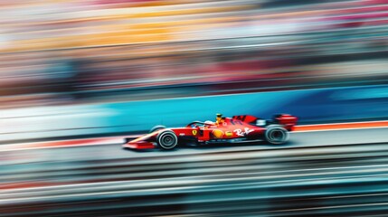 Racing car moving at high speed along racetrack with high speed with blurring. Racing car,...