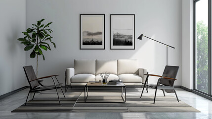 Modern living room with sofa and armchairs