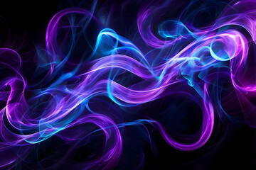 Playful neon purple and blue abstract swirls design. An engaging artwork on black background.