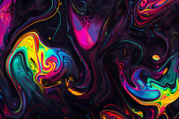 Vibrant neon abstract art with colorful swirling patterns. Stunning artwork on black background.