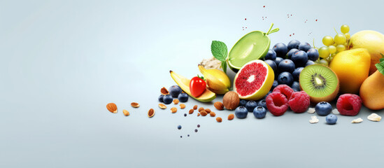 food ingredients and fruits, fresh vegetables diet concept