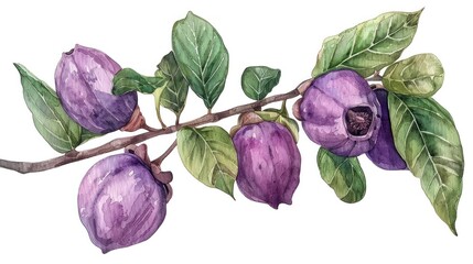 Vibrant Thai Amomum Fruits and Leaves in Watercolor Style