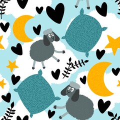 Cartoon animals seamless sheep pattern for wrapping paper and fabrics