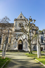 Fototapeta premium Basilica of Our Lady of Geneva (Basilique Notre-Dame de Geneve, 1857) Roman Catholic church and Minor Basilica located in Geneva, it dedicated to Blessed Virgin Mary. GENEVA, SWITZERLAND.