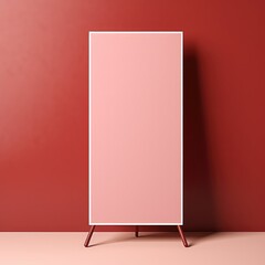 A pink wall with a white framed object in the center