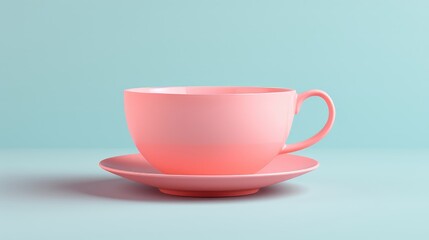 A pink cup sits on a pink plate