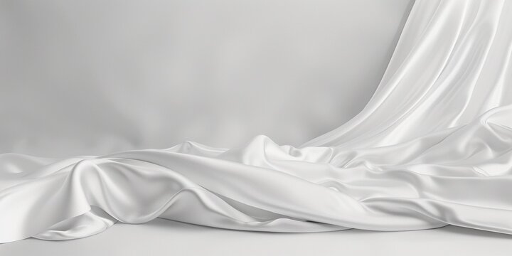 Smooth elegant white silk or satin luxury cloth texture as wedding background. Luxurious background design, empty space for product display.	
