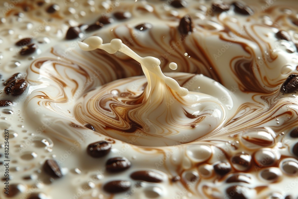 Poster detailed image of a dynamic splash in a caffeine-rich scene with coffee beans spreading around