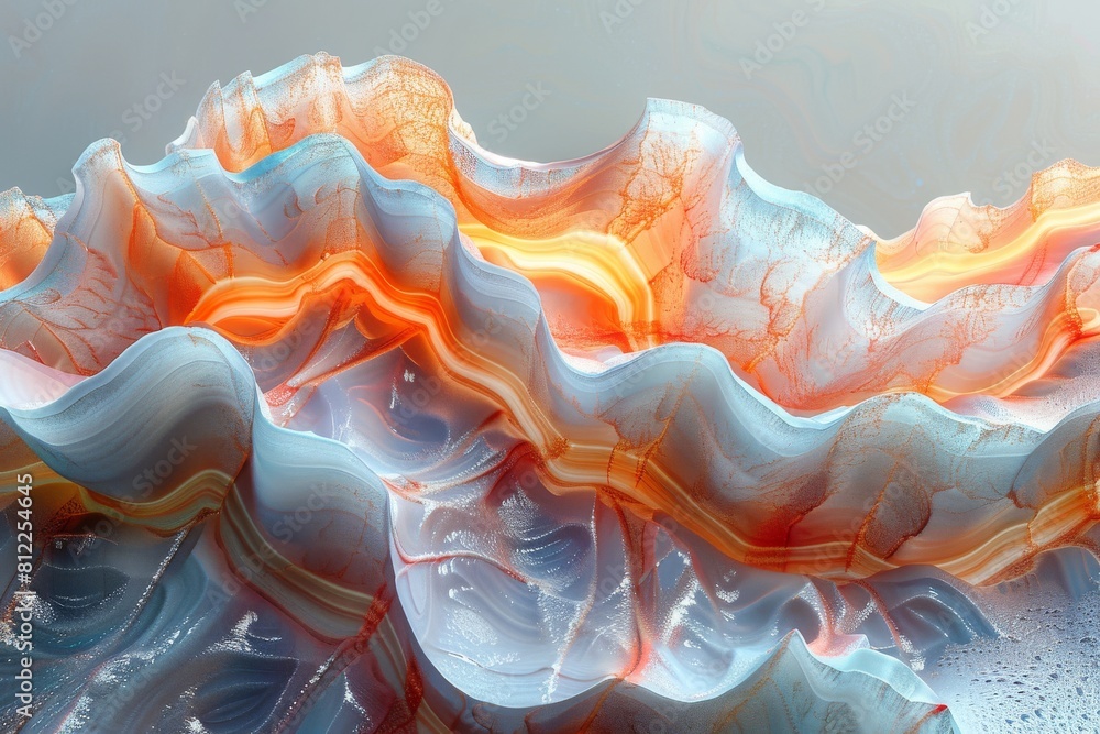 Poster this digital creation showcases a series of wave-like formations in soft pastel colors with an intri