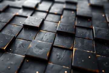 Detailed image of black tiles with golden flakes creating a luxurious and textured surface
