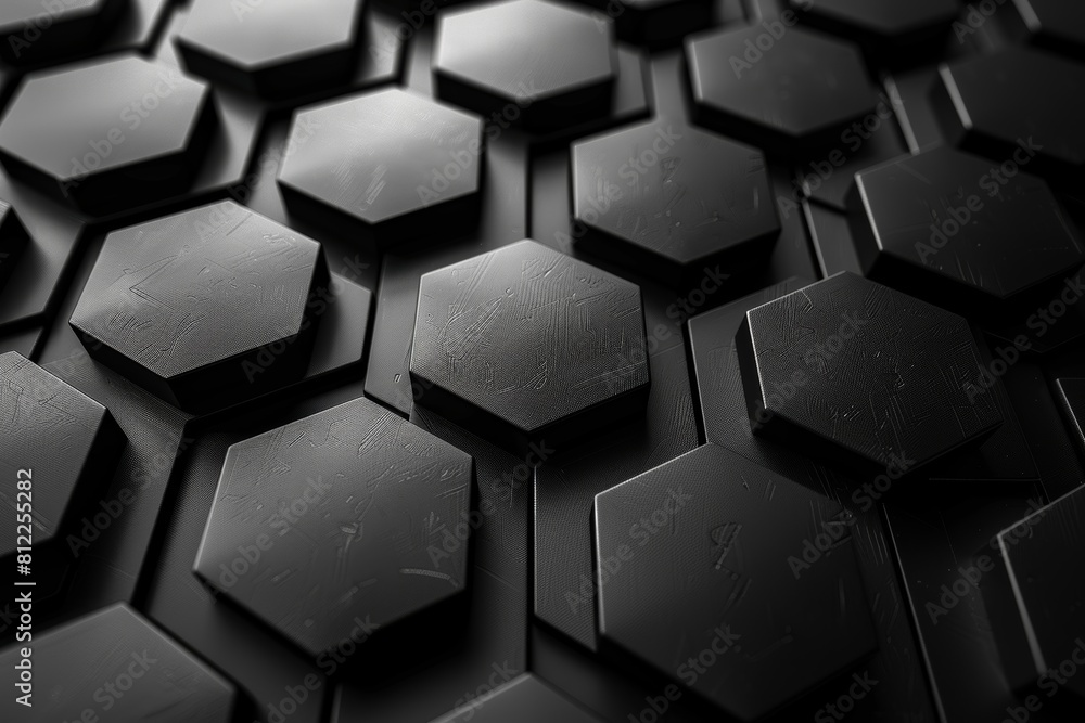 Poster sophisticated monochromatic image of interconnected hexagonal shapes with a sleek and modern appeal,
