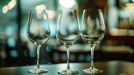 Three Wine Glasses on Table