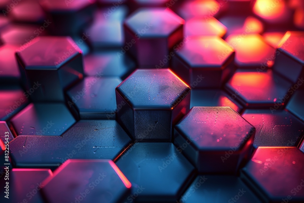 Poster colorful hexagonal shapes with bright highlights and shadows for a dynamic composition