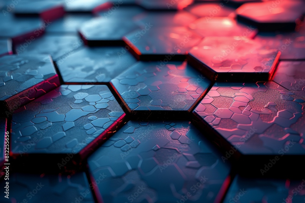 Poster this visually striking image captures a glowing hexagon pattern enhanced by a red to blue gradient, 
