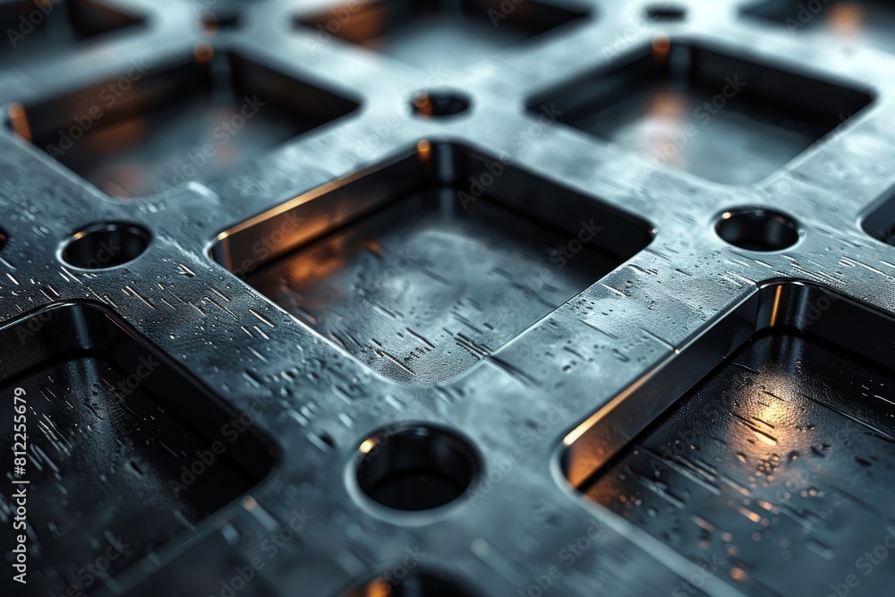 Poster capturing the intricate detail of a metal surface, this image showcases a repeated pattern of hexago