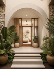 light wood round arches interor view of entry way