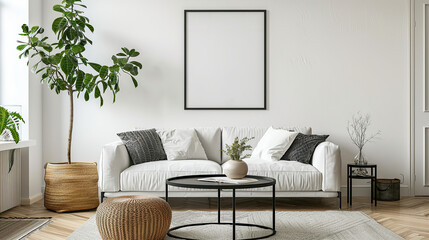 Modern living room interior with sofa in Scandinavian style