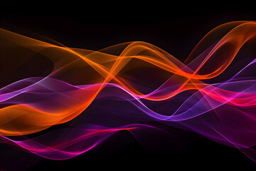 Dynamic neon waves in shades of orange and violet. Captivating artwork on black background.