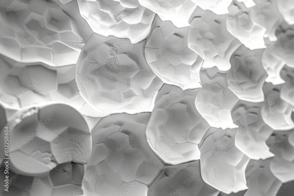 Poster a monochrome 3d render of an abstract, fragmented surface pattern evoking a sense of disruption and 