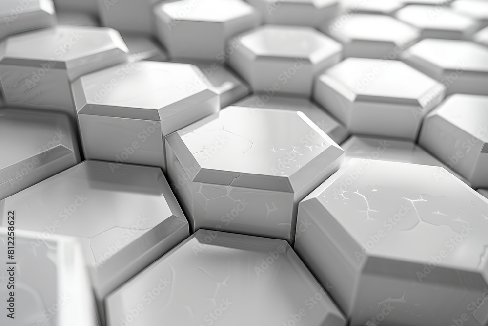 Poster this image features a pristine white hexagonal 3d pattern on a clean background, signifying order an