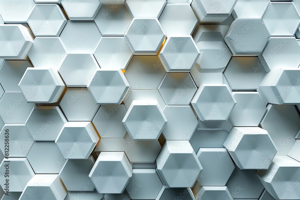 Poster 3d geometric pattern with hexagonal shapes and selective golden edges for contrast