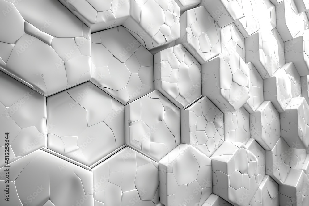 Poster textured wall featuring hexagonal shapes with differing heights and a 3d effect