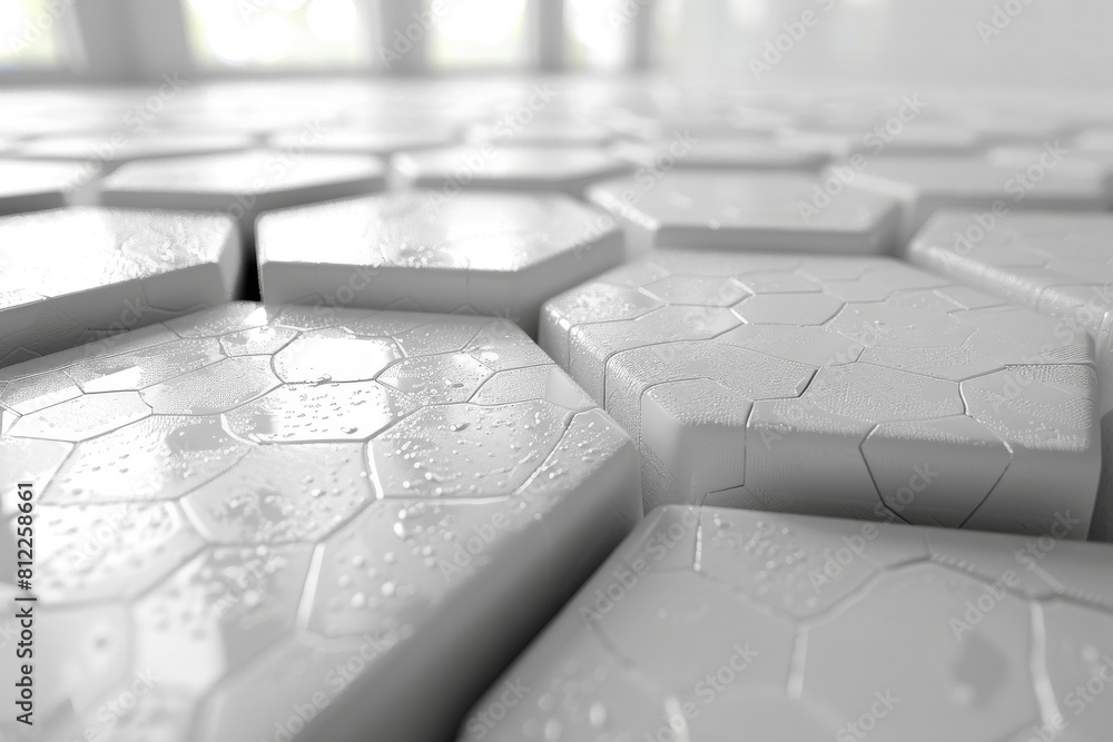 Poster this image shows a close-up view of a white textured surface with a hexagonal pattern, emphasizing t