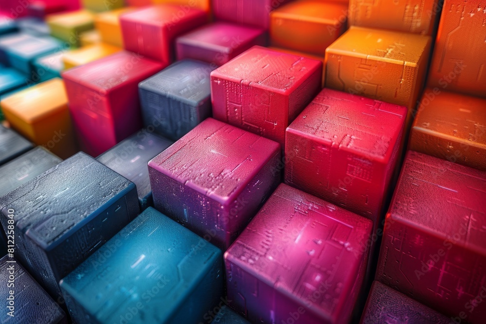 Poster textured cubes with a colorful pattern and a wet, shiny surface