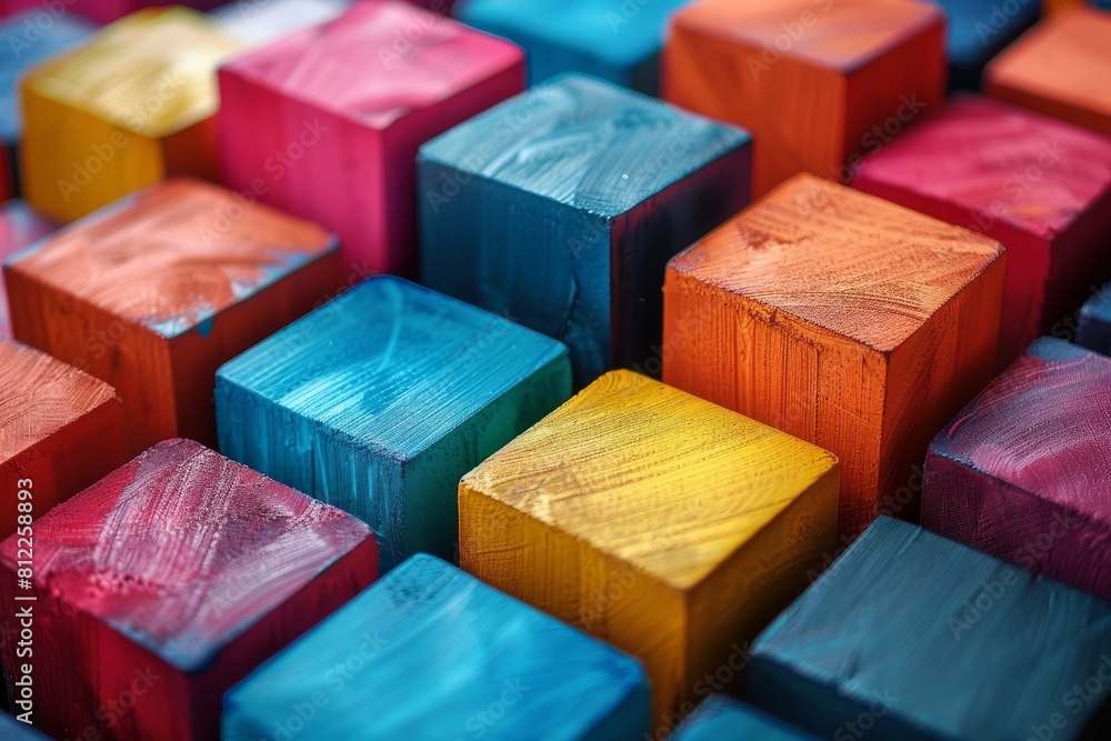 Poster overhead view of colorful square shapes forming a 3d pattern texture