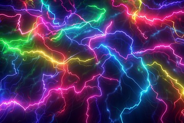 AI signals. 4k abstract looped bg. Multicolor flash of curved lines. Concept of neural network, artificial intelligence. Running neon lights like garland or lightnings. Luma matte
