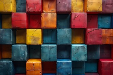 Abstract representation of colorful 3D cubes arranged in a repetitive pattern