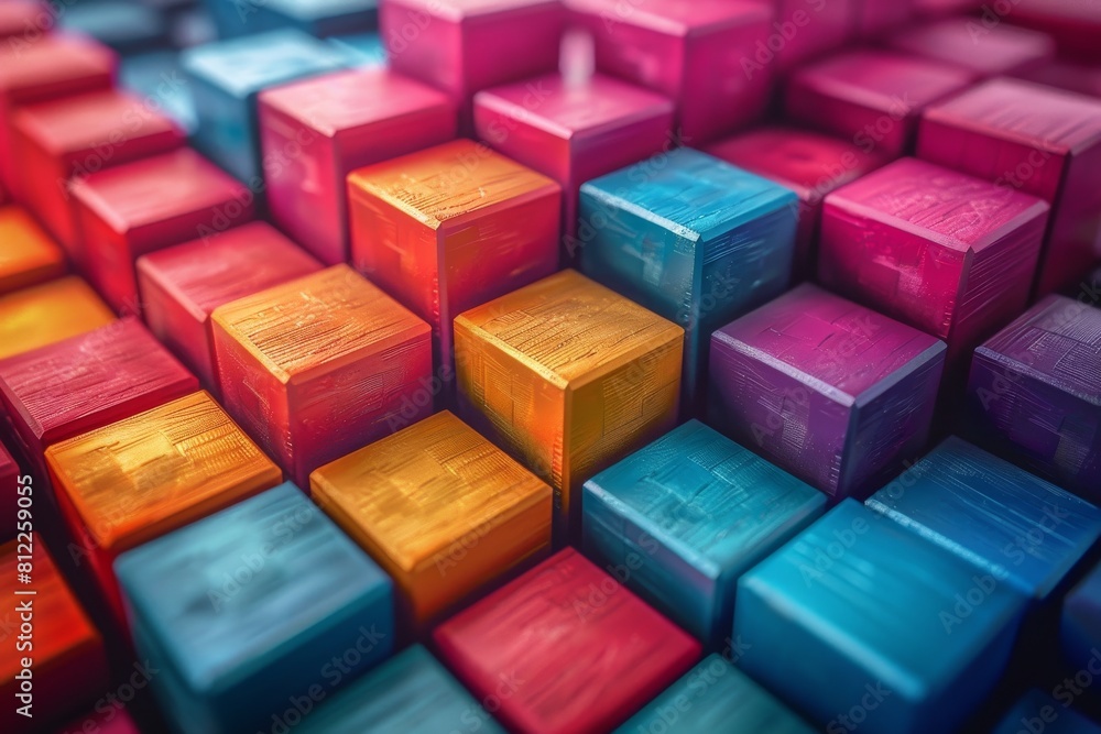 Poster An array of brightly lit cubes with soft focus creating a dreamlike bokeh, exemplifying clarity and blur