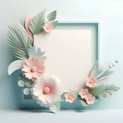 Pastel floral frame with white background and copy space
