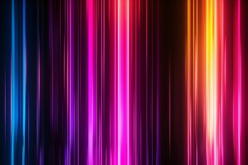 Animation loop technology multicolored light vertical lines wave animation on black. Abstract dark motion gradient light trails futuristic background motion. 4K artistic stripes glowing light VJ loop.