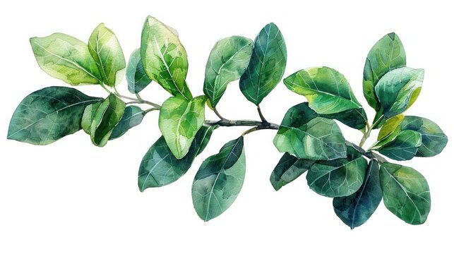 Lush Green Leaves of Wintergreen Plant in Watercolor Style