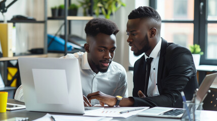 Obraz premium Thumbnail Two Men Laptop - Work Office Discussion