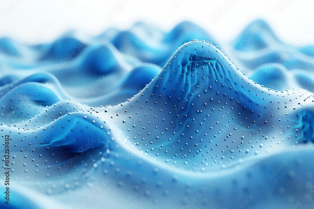 Poster a calming and soft focus image showcasing gentle blue waves with a perforated texture throughout