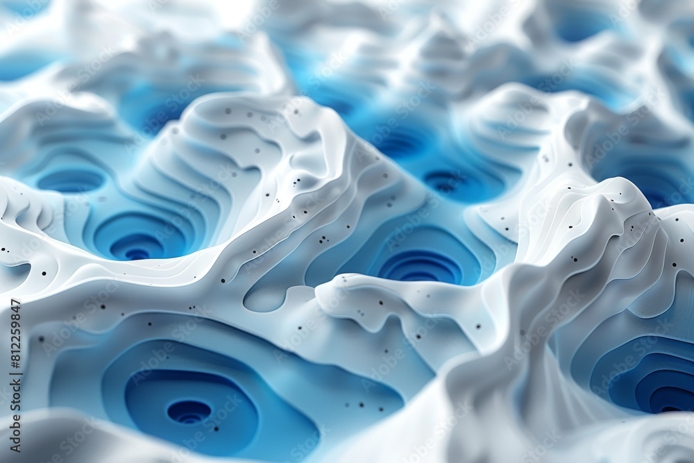 Poster a 3d rendering of waves in varying shades of blue with a white, frosted look to illustrate texture a