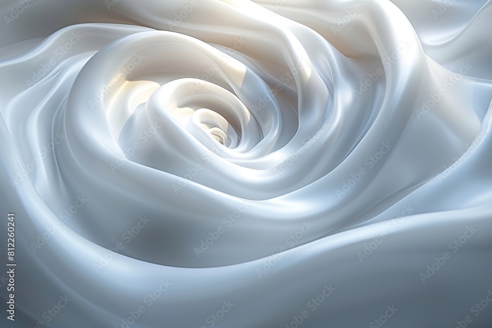 Poster dynamic, smooth swirls of glossy white fabric create a visually compelling pattern that reflects mov